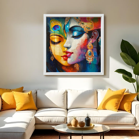 Radha Krishna wall art Acrylic wall painting India Krishna romantic painting Hindu god wall decor Meditation room wall art Indian mythological home decor