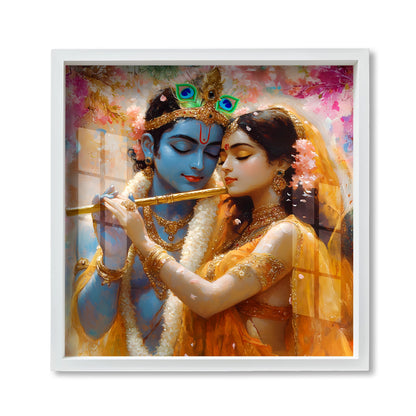 Premium Radha Krishna Acrylic Wall Art with Frame – Romantic Painting with Flute