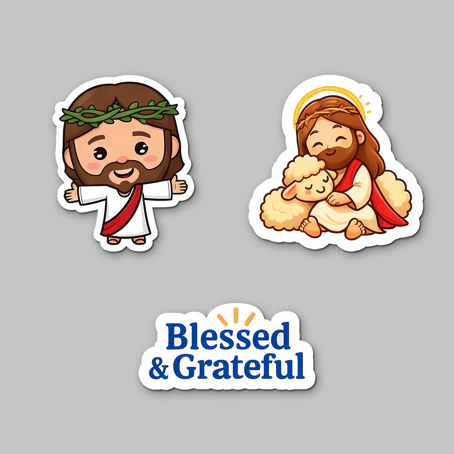 Cute Jesus & Blessed & Grateful Fridge Magnets | Set of 3 Acrylic Christian Refrigerator Magnets | Inspirational Faith Home Decor & Gift Set | 4x3 Inch