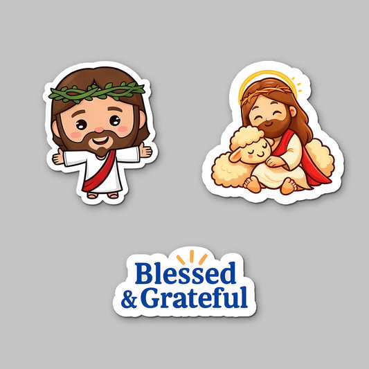 Cute Jesus & Blessed & Grateful Fridge Magnets | Set of 3 Acrylic Christian Refrigerator Magnets | Inspirational Faith Home Decor & Gift Set | 4x3 Inch