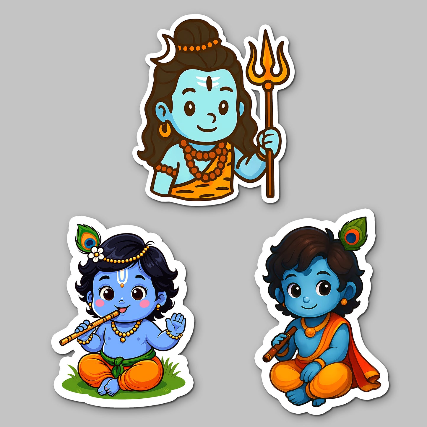 Cute Krishna Shiva Fridge Magnets | 3x3 inch 3mm | Cartoon Hindu God Magnets for Refrigerator, Office, Locker | Decorative Magnetic Stickers for Home & Gifting | Set of 3