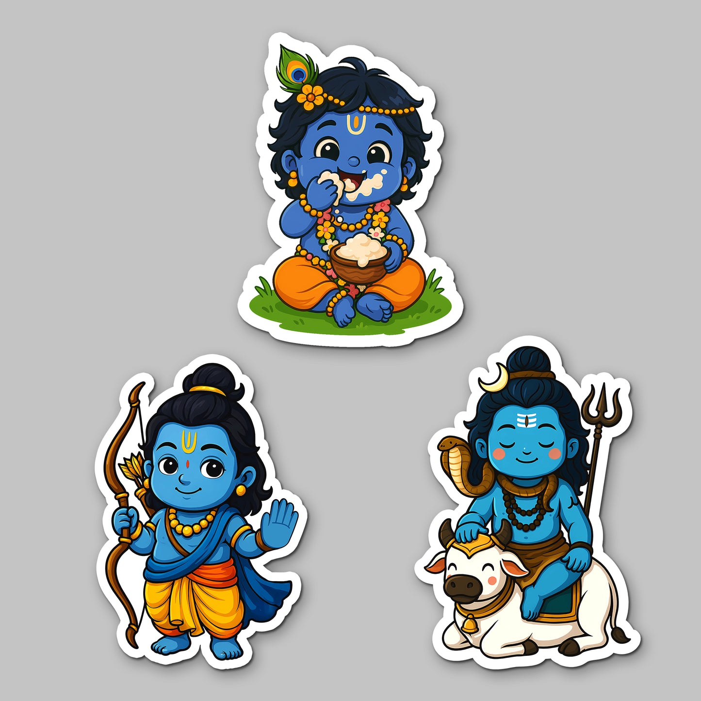 Hindu God Magnets 3x3 Inch | Little Krishna, Ram & Shiva Cartoon for Refrigerator, Office, Locker | Decorative Magnetic Stickers for Home & Gifting | Set of 3
