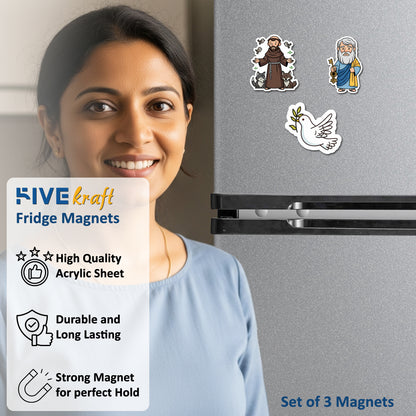 Catholic Saints & Peace Dove Acrylic Fridge Magnets | Set of 3 St. Francis & St. Peter Magnets | Religious Christian Home Decor & Gift Set | 4x3 Inch