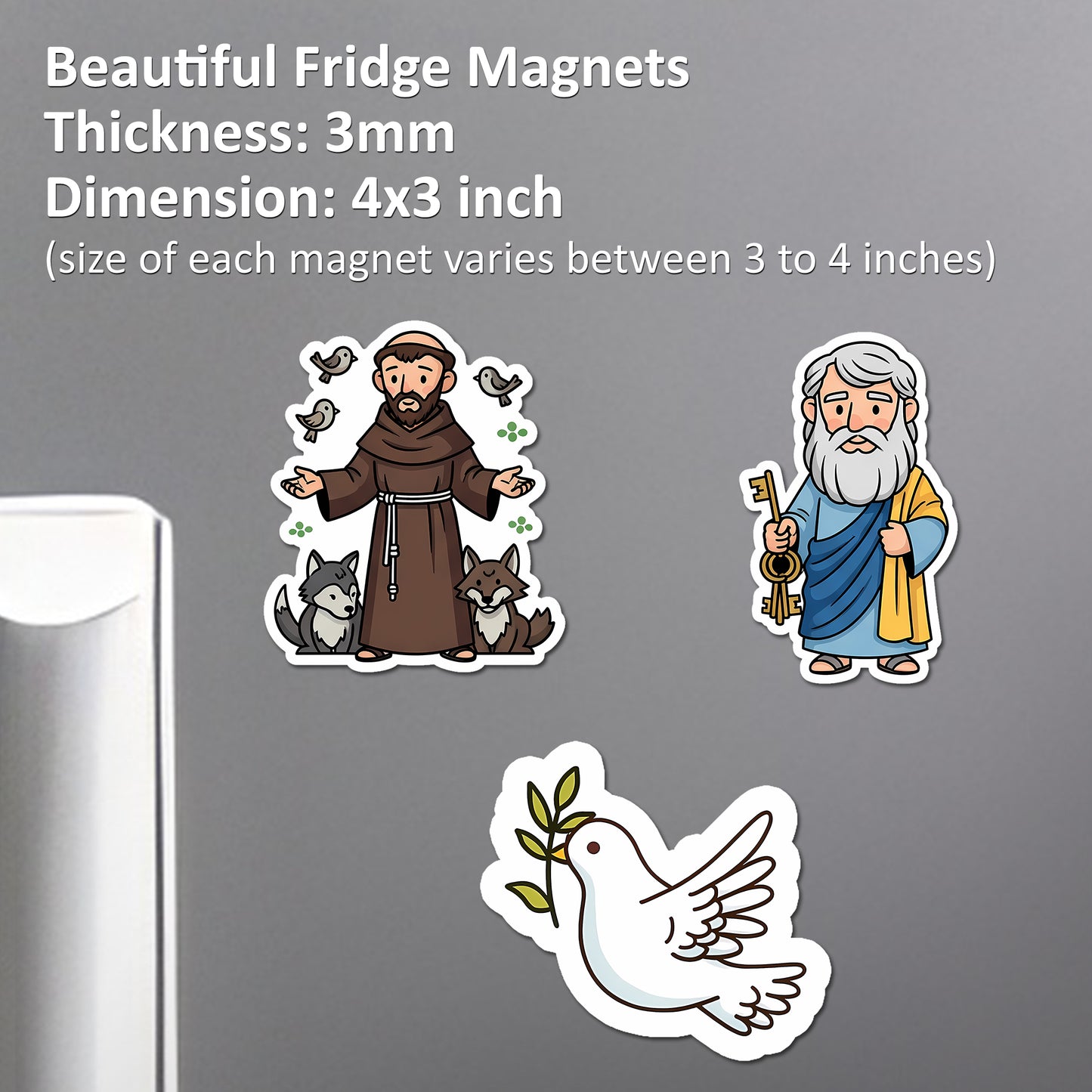 Catholic Saints & Peace Dove Acrylic Fridge Magnets | Set of 3 St. Francis & St. Peter Magnets | Religious Christian Home Decor & Gift Set | 4x3 Inch