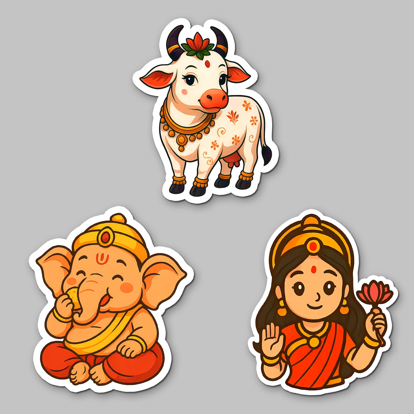 Acrylic Fridge Magnets | Kamadhenu Cow, Bal Ganesha & Goddess Lakshmi | 3x3 Stickers for Fridge, Locker, Festival Gift | Set of 3