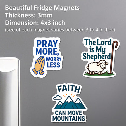 Inspirational Bible Verse Acrylic Fridge Magnets | Set of 3 Acrylic Pray More, Worry Less & The Lord is My Shepherd Magnets | Faith-Based Christian Decor