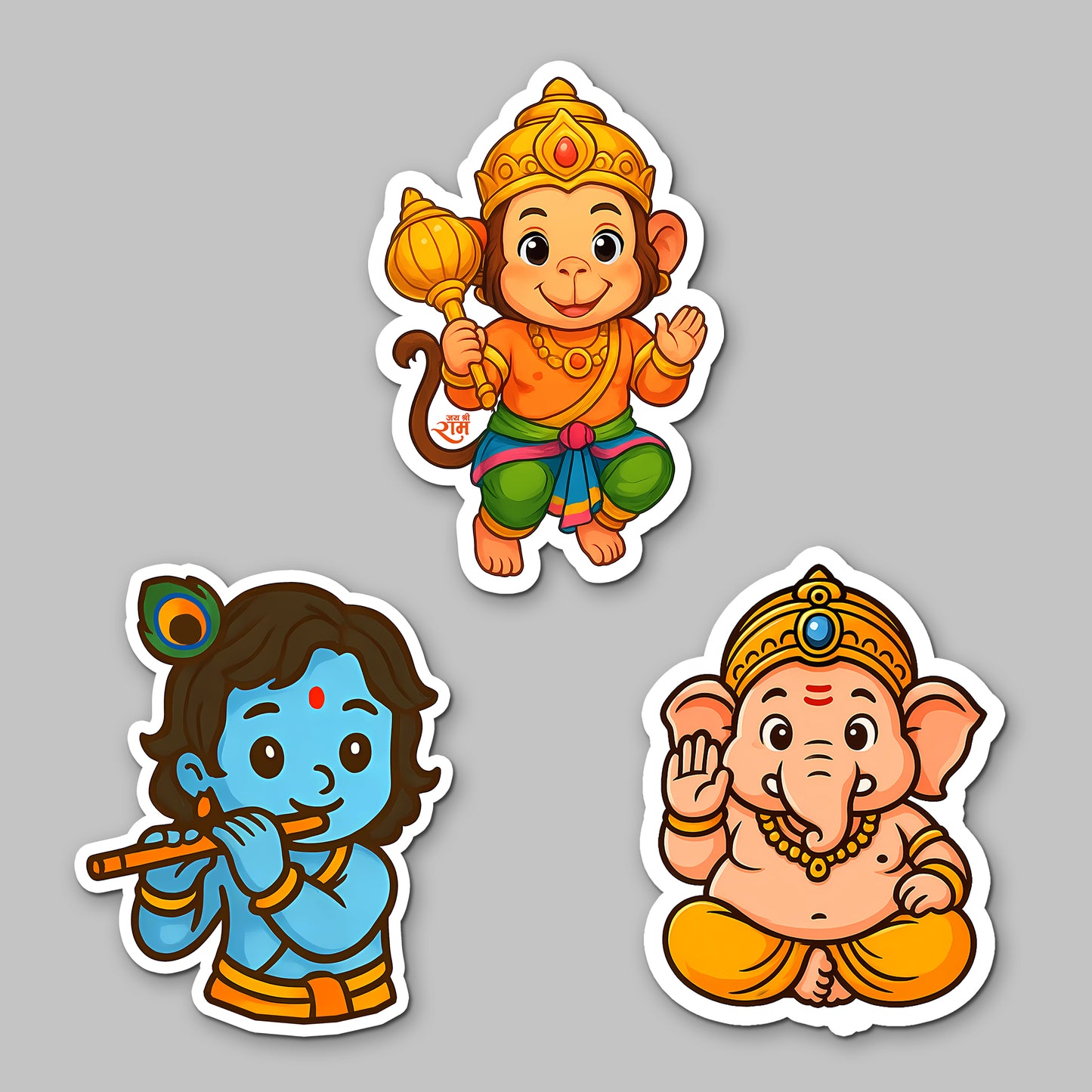 Hanuman, Krishna & Ganesha Fridge Magnets | Acrylic 3x3 Inch Magnetic Stickers for Decorative for Locker, Office | Festival Gift Idea | Set of 3
