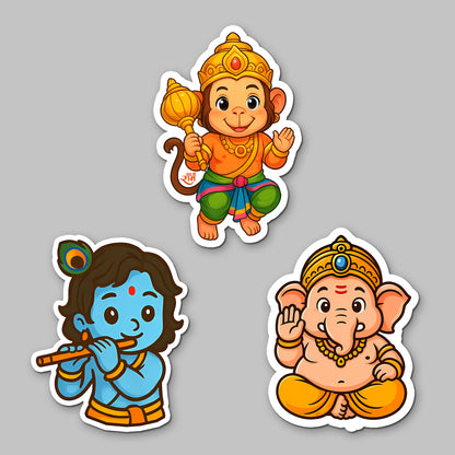 Hanuman, Krishna & Ganesha Fridge Magnets | Acrylic 3x3 Inch Magnetic Stickers for Decorative for Locker, Office | Festival Gift Idea | Set of 3