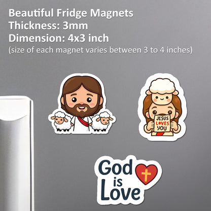 Christian Acrylic Fridge Magnets Set of 3 – Jesus with Sheep, God is Love, Inspirational Religious Quotes – Cute Faith Decor for Home, Kitchen & Gifts | 4x3 Inch