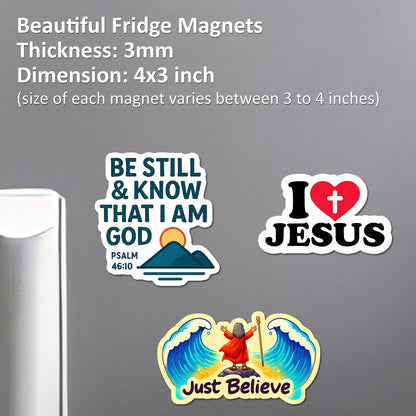 Inspirational Christian Acrylic Fridge Magnets | Set of 3 Be Still & Know, I Love Jesus, and Just Believe Magnets | Faith-Based Home Decor & Gift | 4x3 Inch