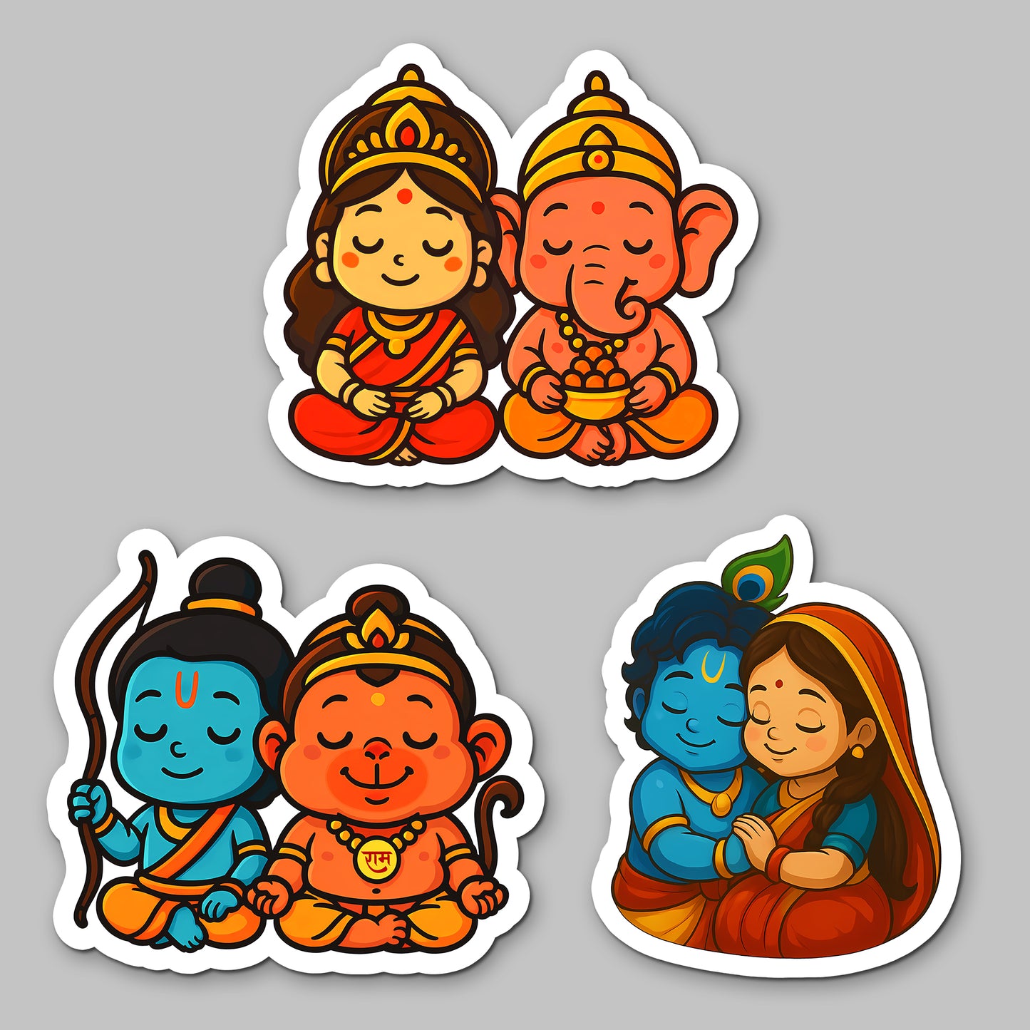 Acrylic Hindu God Fridge Magnets | Acrylic Set of 3 Cartoon-Style Decorative Magnets Indian Mythology Characters | Radha Krishna, Ganesh, Ram Sita Hanuman