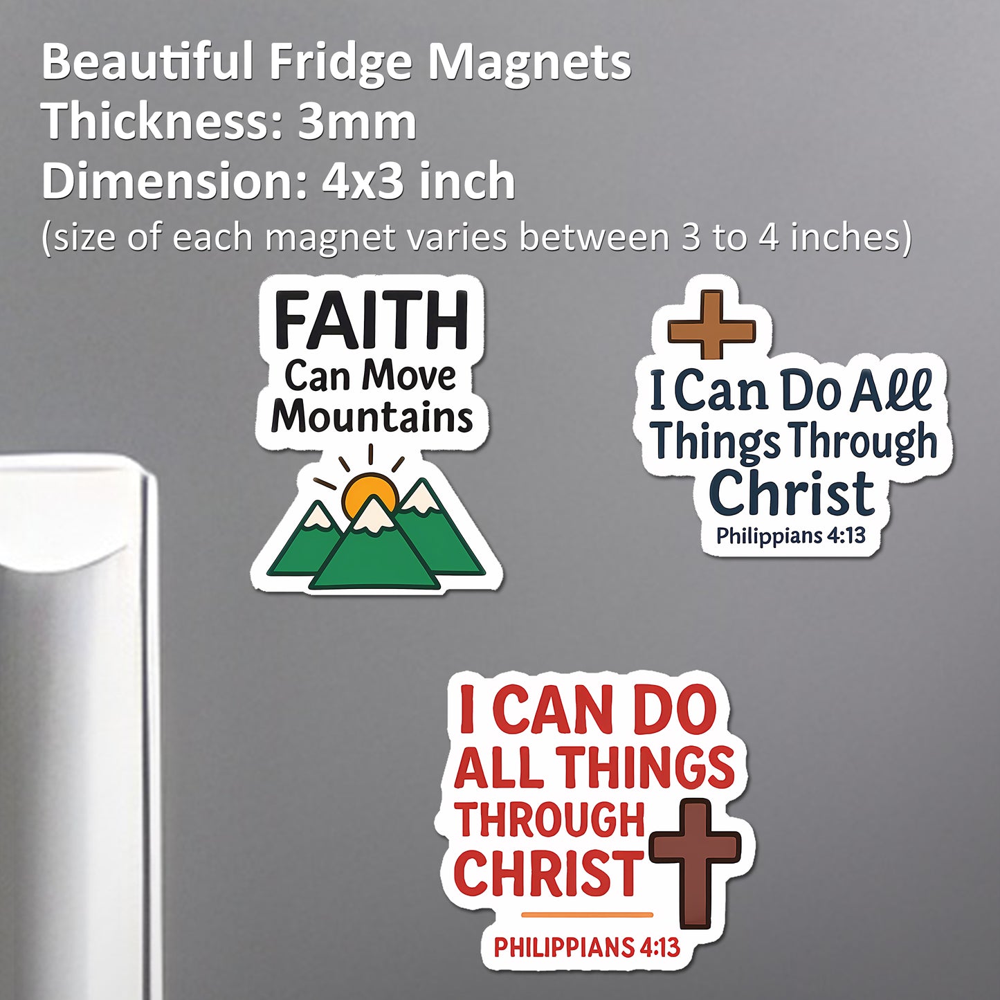 Christian Fridge Magnets | Set of 3 Inspirational Bible Verse & Scripture Acrylic Refrigerator Magnets | Faith-Based Home Decor & Gift Set | 4x3 Inch