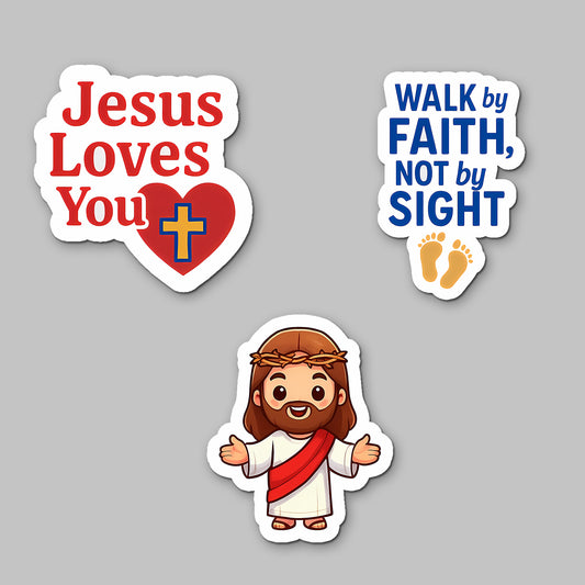 Christian Acrylic Fridge Magnets Set of 3 | Jesus Loves You, Walk by Faith Not by Sight & Cute Jesus Cartoon | Bible Verse Refrigerator Magnets for Home, Kitchen, Gifts, Church Decor | 4x3 Inch