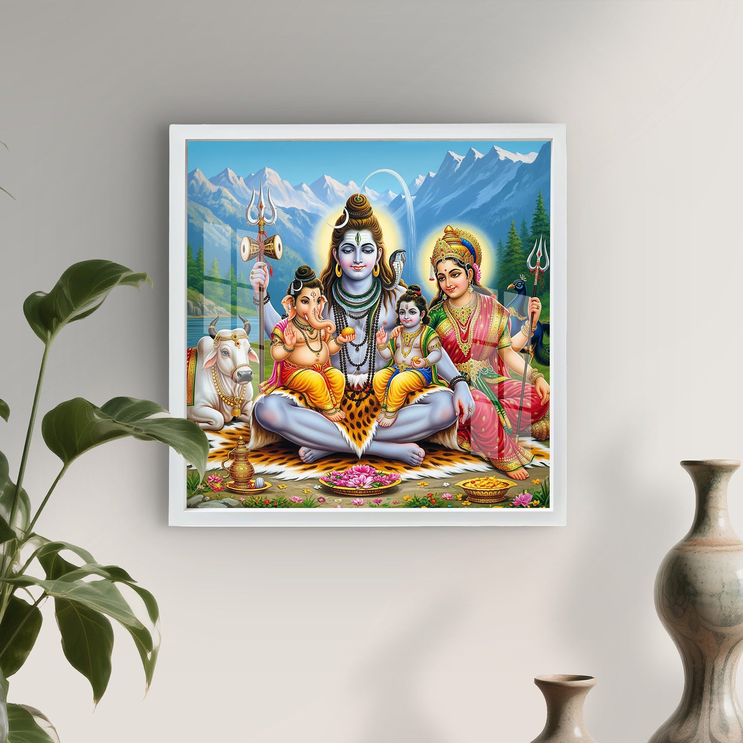 Premium Shiv Parivar Acrylic UV Print Wall Frame | Lord Shiva, Parvati, Ganesha & Kartikeya Shining Art Print | Hindu Gods Photo Frame for Pooja Room, Home Decor & Gifting