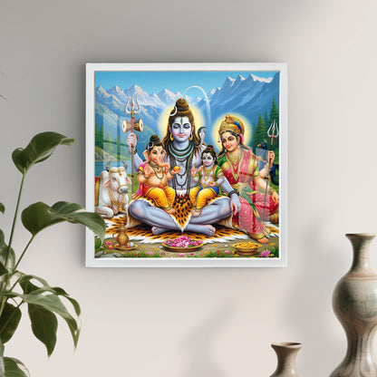 Premium Shiv Parivar Acrylic UV Print Wall Frame | Lord Shiva, Parvati, Ganesha & Kartikeya Shining Art Print | Hindu Gods Photo Frame for Pooja Room, Home Decor & Gifting