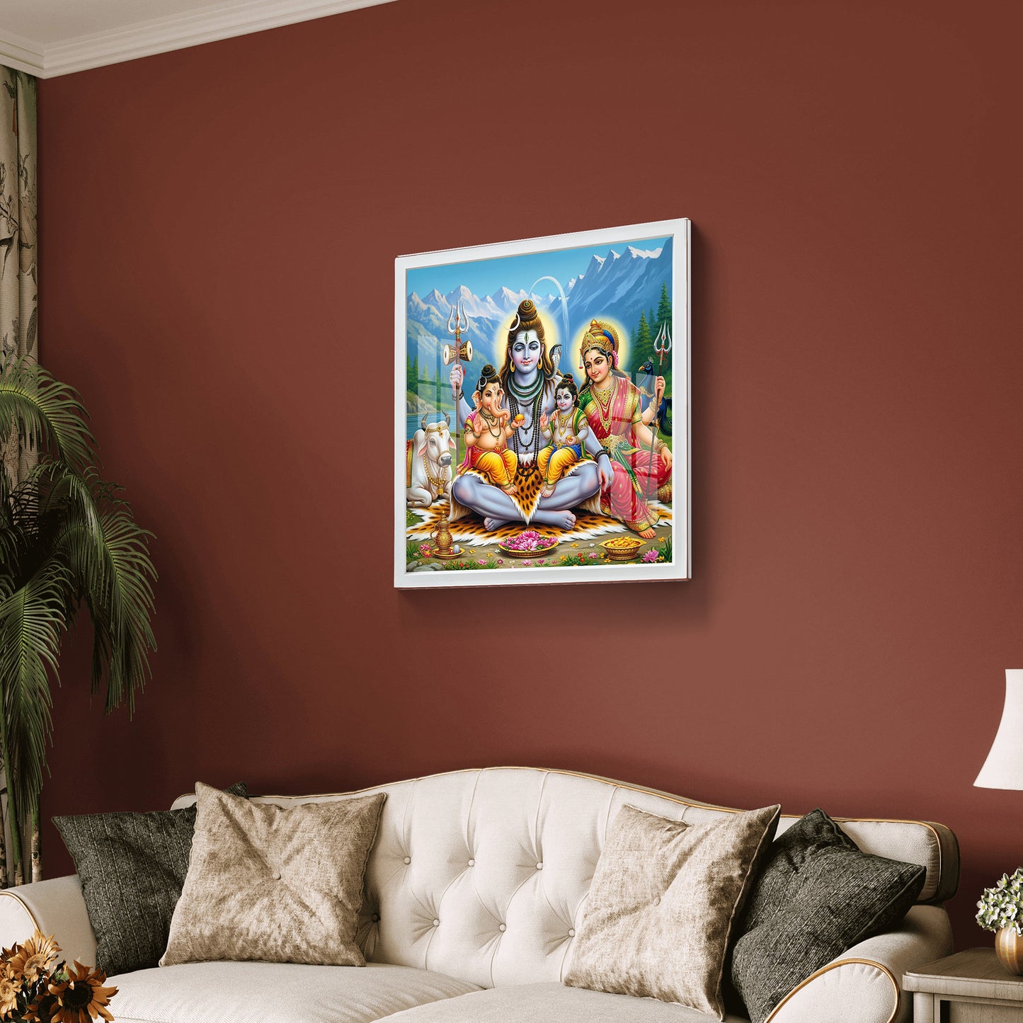 Premium Shiv Parivar Acrylic UV Print Wall Frame | Lord Shiva, Parvati, Ganesha & Kartikeya Shining Art Print | Hindu Gods Photo Frame for Pooja Room, Home Decor & Gifting