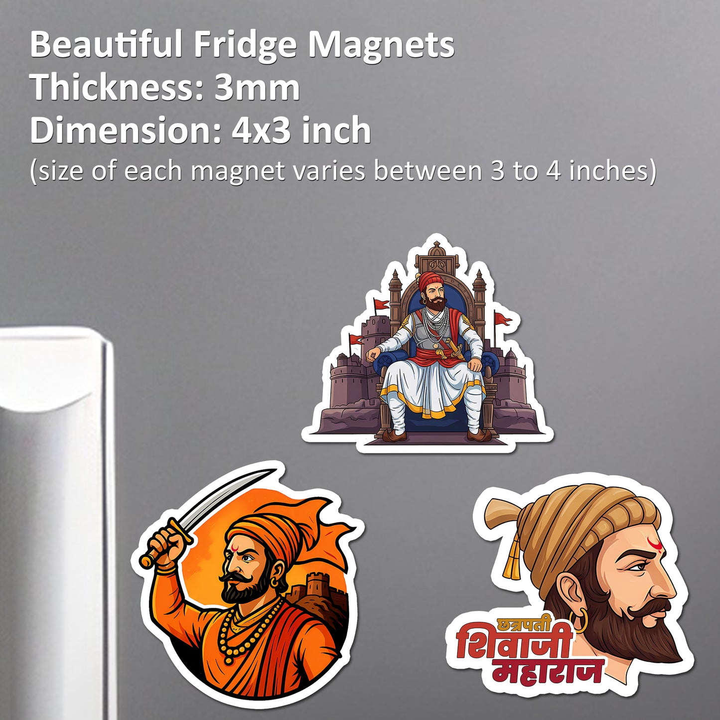 Shivaji Maharaj Acrylic Fridge Magnets Set of 3 – Chhatrapati Shivaji Maharaj Decorative Refrigerator Magnets | Strong Acrylic Souvenirs for Home, Kitchen & Gifting