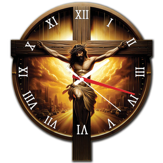 Sacred Crucifixion Wall Clock for Home Décor with Roman Numerals